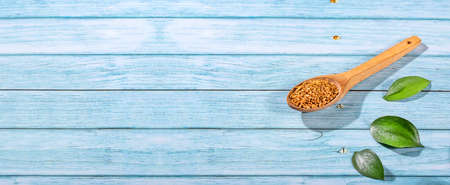 Fenugreek yellow seeds - Trigonella foenum-graecum.の写真素材