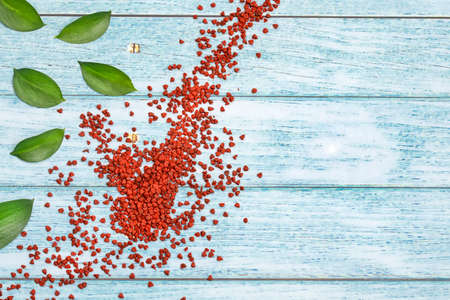 Annatto seed red condiment and food coloring deriving from achiote treeの写真素材