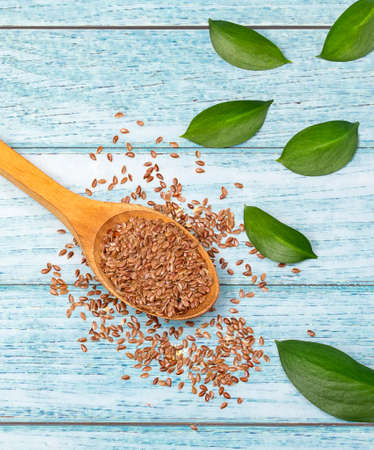 Linum usitatissimum - Organic flax seeds. Healthy foodの写真素材