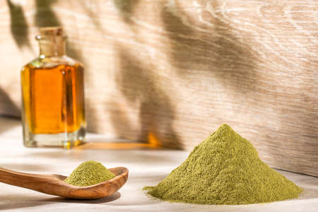 Organic moringa powder with oil - Healthy Foodの写真素材