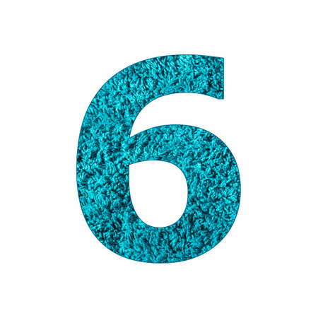 Number 6 - Blue towel background isolated on whiteの写真素材
