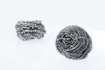Metal kitchen sponge on white background - Text spaceの写真素材