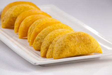 Delicious and traditional Colombian empanadas - Text spaceの写真素材