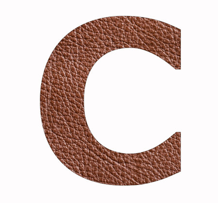 Alphabet letter C - Brown leather texture backgroundの写真素材