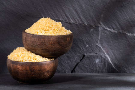 Japanese panko bread in crumbs in two wooden bowls - Healthy foodの写真素材