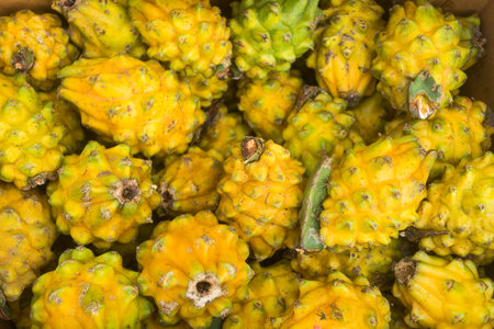 Yellow dragon fruit in the traditional Colombian market - Hylocereus megalanthus