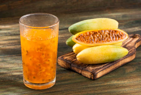 Passiflora tripartita - Tropical curuba juice. Healthy foodの写真素材