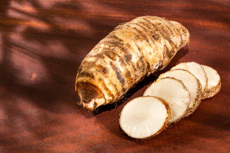 Healthy and organic taro root - Colocasia esculentaの写真素材