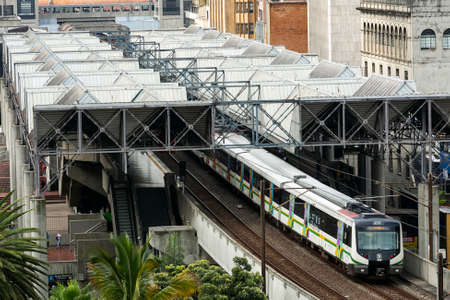 Medellin, Antioquia. Colombia - October 06, 2021. Metro de MedellÃ­n is the name given to the metro-type mass transportation system that directly serves the city and its surrounding municipalitiesのeditorial素材