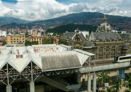 Medellin, Antioquia. Colombia - October 06, 2021. Metro de MedellÃ­n is the name given to the metro-type mass transportation system that directly serves the city and its surrounding municipalitiesのeditorial素材