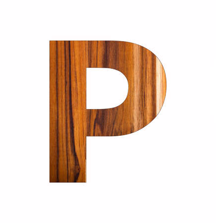 Wooden alphabet capital letter P - Black backgroundの写真素材