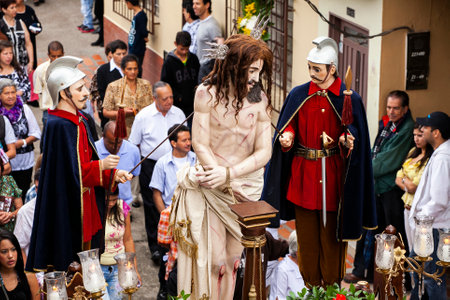El Retiro, Antioquia - Colombia - April 06, 2012. Good Friday, Holy Week Procession, traditional Catholic celebration.のeditorial素材