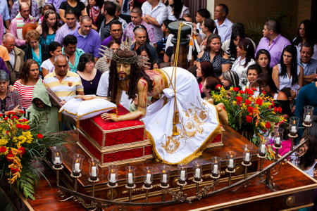 El Retiro, Antioquia - Colombia - April 06, 2012. Good Friday, Holy Week Procession, traditional Catholic celebration.のeditorial素材