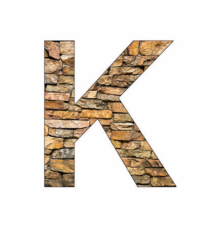 Letter K rustic stone - White Backgroundの写真素材
