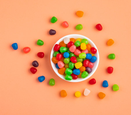 Assortment of small colored candies - Text spaceの写真素材