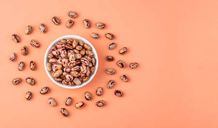 Dried pinto beans in the ceramic bowl - Phaseolus vulgarisの写真素材