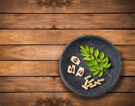 Moringa leaves, seeds and capsules - Moringa oleiferaの写真素材