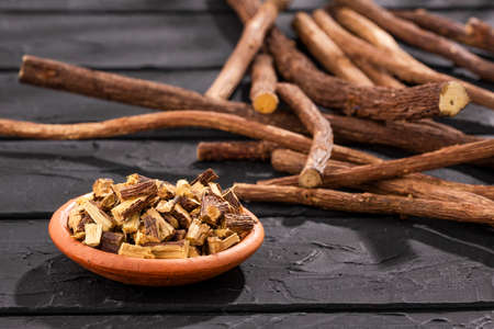 Licorice, an effective medicinal plant for coughs and stomach ailmentsの写真素材