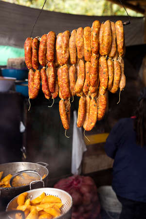 Traditional gastronomy of Colombia - Colombian street sausagesの写真素材