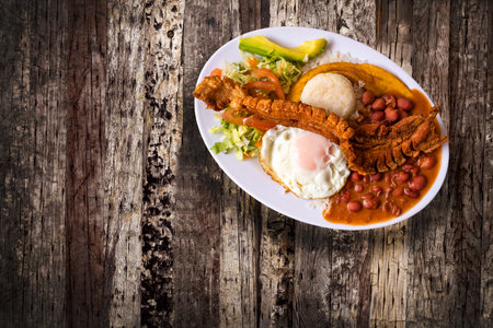Bandeja paisa most representative dish of Colombia and the insignia of Antioquia gastronomyの写真素材