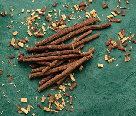 Dried medicinal licorice sticks - Glycyrrhiza glabraの写真素材