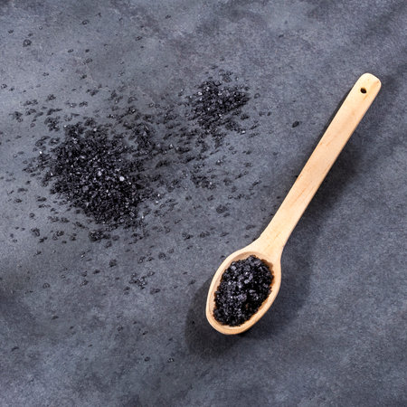 Hawaiian natural black salt in the wooden spoon