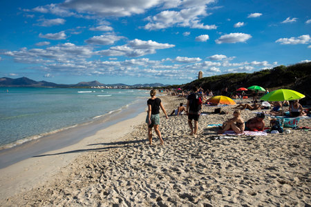 Playa de Muro, Palma de Mallorca - Spain. October 1, 2022. Playa de Muro (Platja de Muro) is one of the most paradisiacal destinations on the Island, with crystal clear watersのeditorial素材