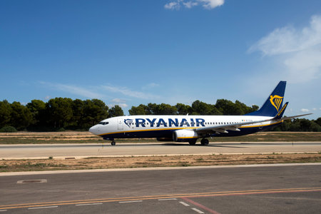 Palma de Mallorca - Spain. October 5, 2022. Ryanair plane of the very low-cost Irish airline founded in 1984のeditorial素材