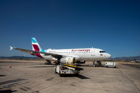 Palma de Mallorca - Spain. October 5, 2022. Eurowings is an airline headquartered in DÃ¼sseldorf, Germany. It is a low-cost airline dependent on Lufthansaのeditorial素材
