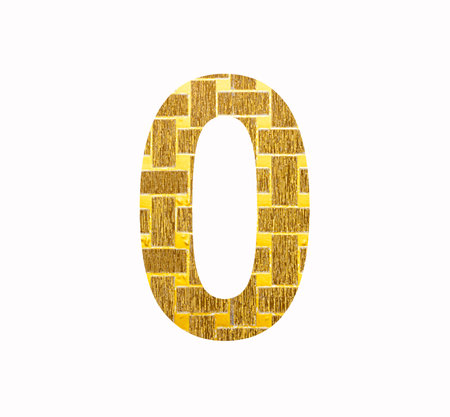 Number zero in gold shiny textured paper