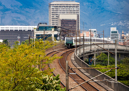 Medellin, Antioquia. Colombia - January 26, 2023. âMetro system with a long route of 26 km with 21 stations and a total duration of 40 minutes.のeditorial素材
