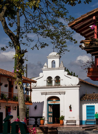 Medellin, Antioquia. Colombia - January 26, 2023. Pueblito Paisa is one of the most visited tourist sites in the city, located on the Nutibara hillのeditorial素材