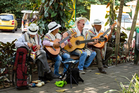 Medellin, Antioquia. Colombia - January 26, 2023. Traditional Antioquian musical group located in Pueblito Paisaのeditorial素材