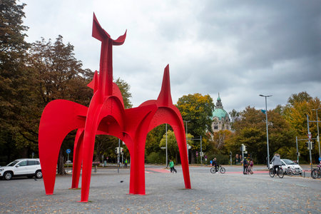 Hannover, Germany - October 14, 2022. Le Hallebardier (1971), sculpture by Alexander Calder in Hannoverのeditorial素材