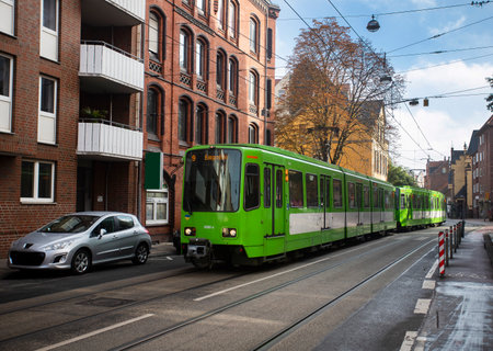 Hannover, Germany - October 14, 2022. Urban green train, rail transport of the city of Hannoverのeditorial素材
