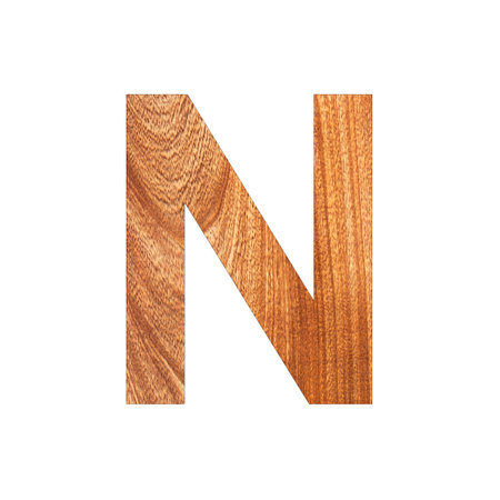 Capital letter N on oak wood texture - White backgroundの写真素材