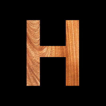Capital letter H on oak wood background - Black backgroundの写真素材