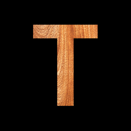 Capital letter T on oak wood background - Black backgroundの写真素材