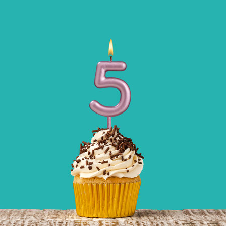Birthday candle number 5 - Aquamarine card designの写真素材