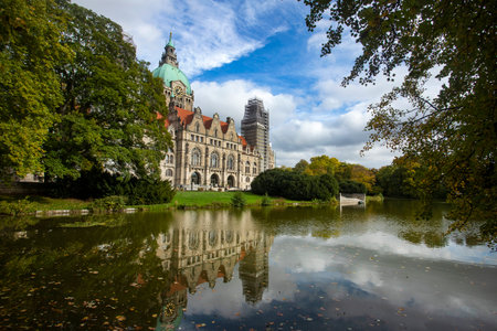 Hannover, Germany - October 14, 2022. Hannover's Neues Rathaus is the city's town hall. The eclectic castle-like building was completed in 1913.の写真素材