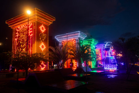 Medellin, Antioquia. Colombia - January 11, 2023. Christmas lighting in the river parks sectorのeditorial素材