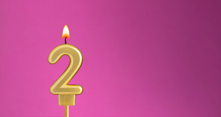 Birthday card with candle number 2 - purple background