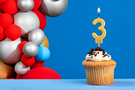 Number 3 birthday candle - Anniversary card with balloons