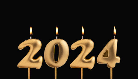 Candles number 2024 for happy new year - New years eve celebration on black background