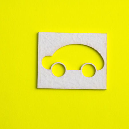 Eco car icon on yellow color background - clean environment concept