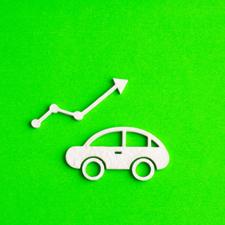 Rising car maintenance costs - Car icon with up arrow on green backgroundの写真素材