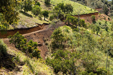 Highway construction in the Colombian mountains - Road for carsの写真素材