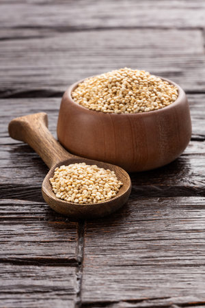 Raw white organic quinoa seeds - Healthy cerealの写真素材