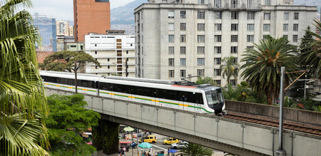Medellin, Antioquia. Colombia - December 6, 2023. Metro system with a long route of 26 km with 21...