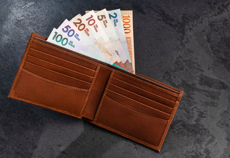 Colombian paper currency in all denominations - Banknotes in the walletの写真素材